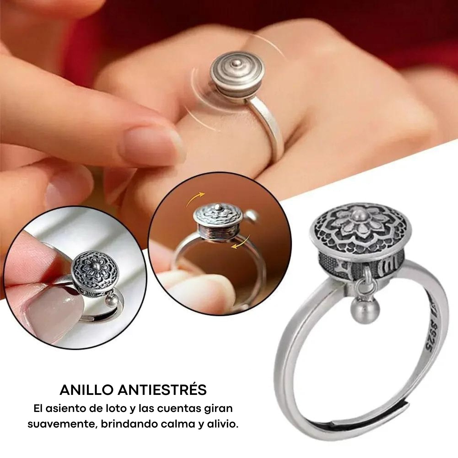 ANILLO TIBETANO GIRATORIO MANDALA (2x1)