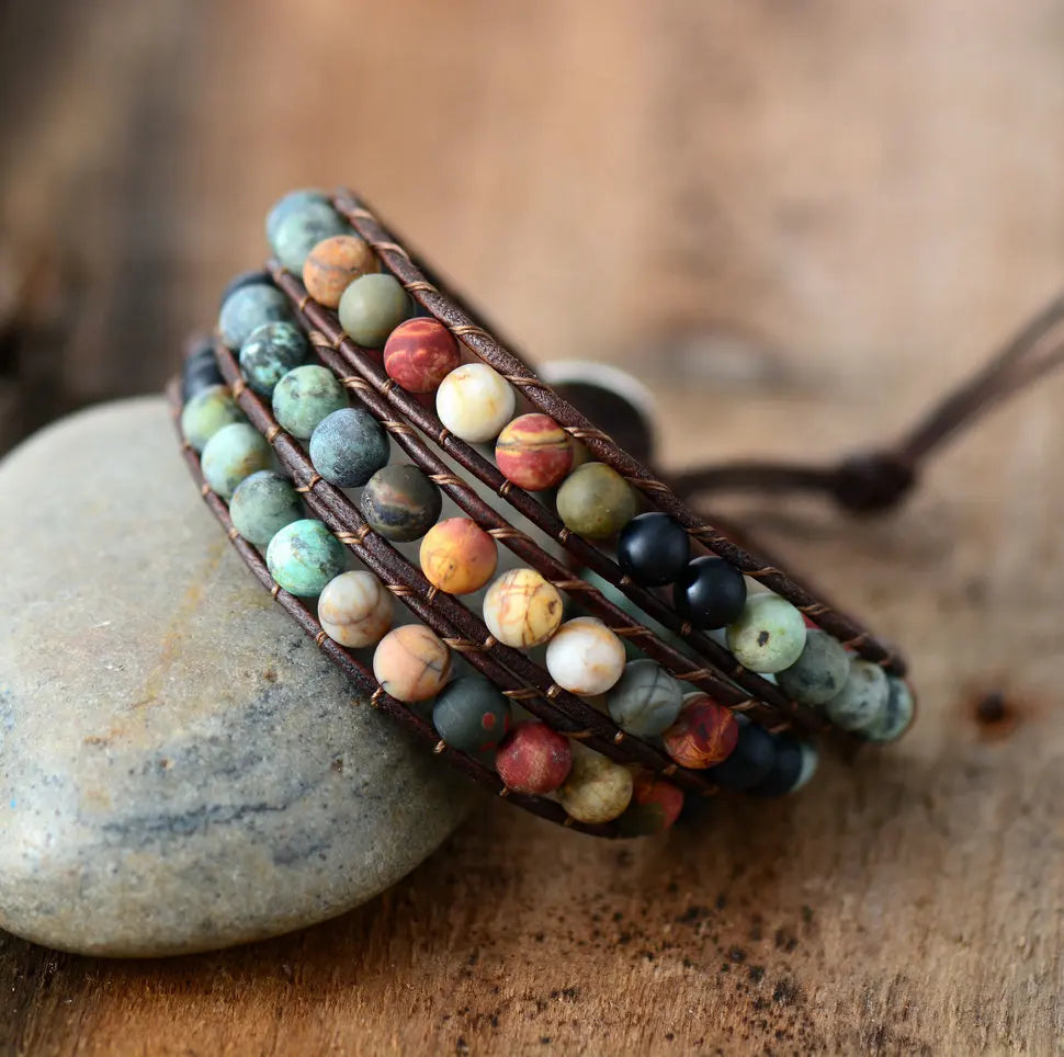 Triple layer JASPER AND MATTE ONYX BRACELET (BOHO STYLE) - Healing natural stone bracelet