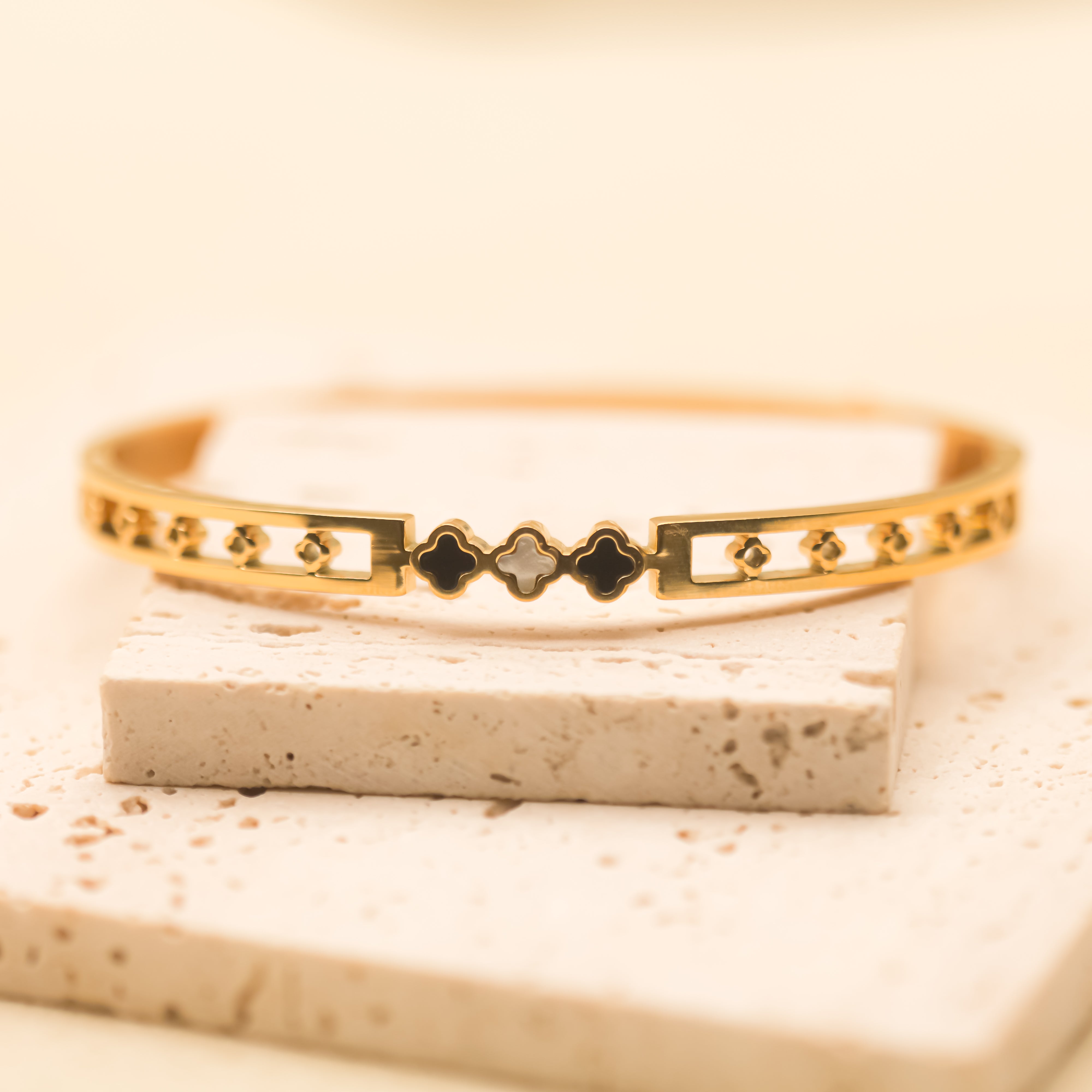 Pulsera con Tréboles Negros y Blancos | Pulsera Acero Inoxidable 18k