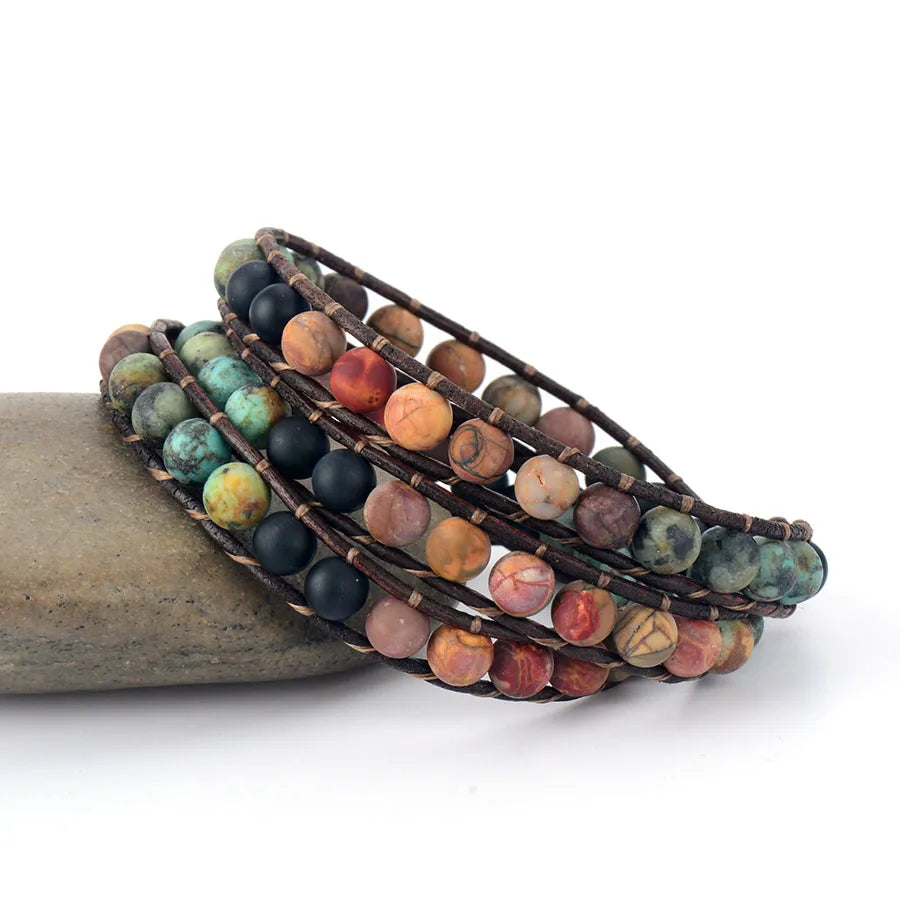PULSERA JASPE Y ONIX MATE de Triple capa (ESTILO BOHO) - Pulsera de piedra natural curativa