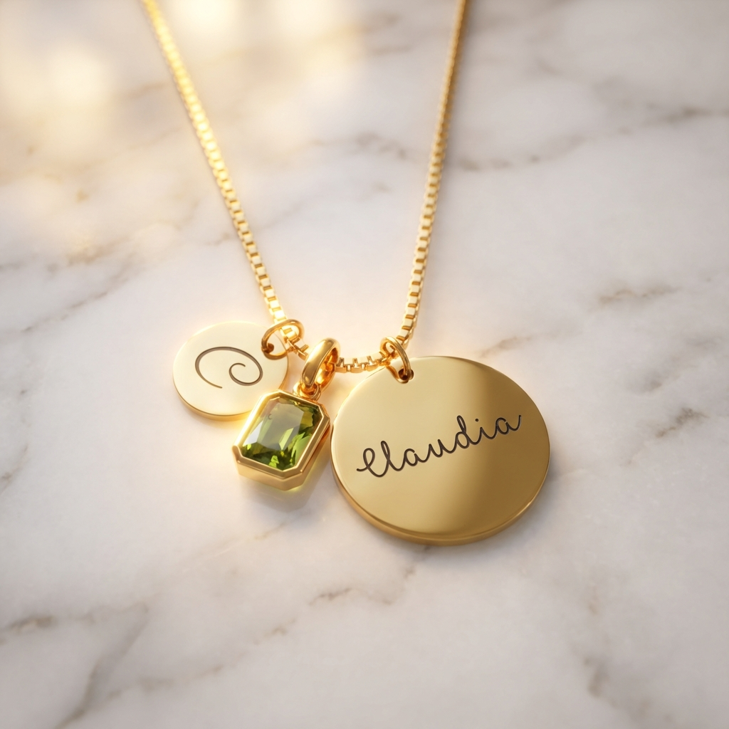 Custom Initial, Name, and Birthstone Pendant