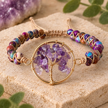 Pulsera VIOLETTA de amatista y árbol de la vida sobre piedra natural