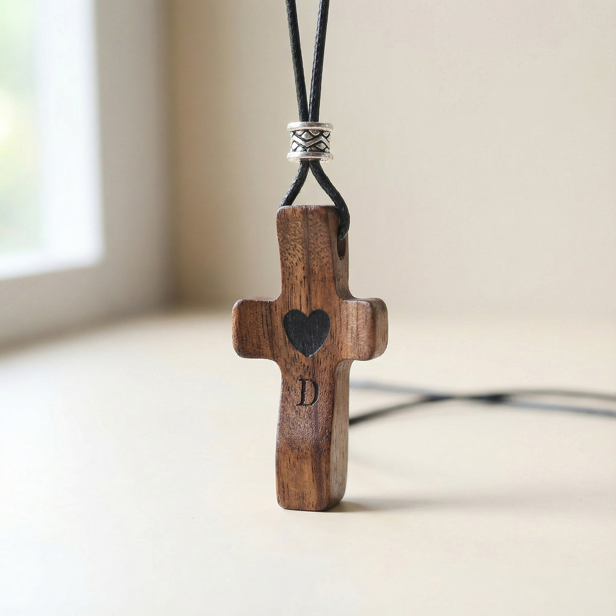 Personalized Wooden Pendant with Name and Initial