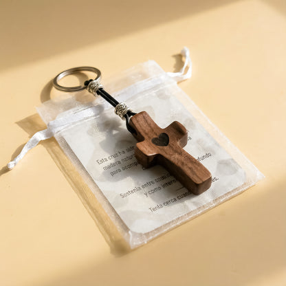 Wooden Cross Keychain