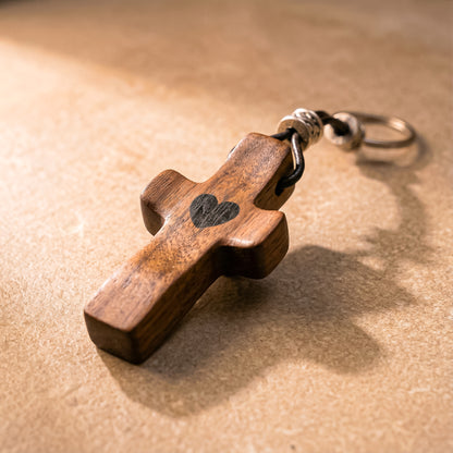 Wooden Cross Keychain