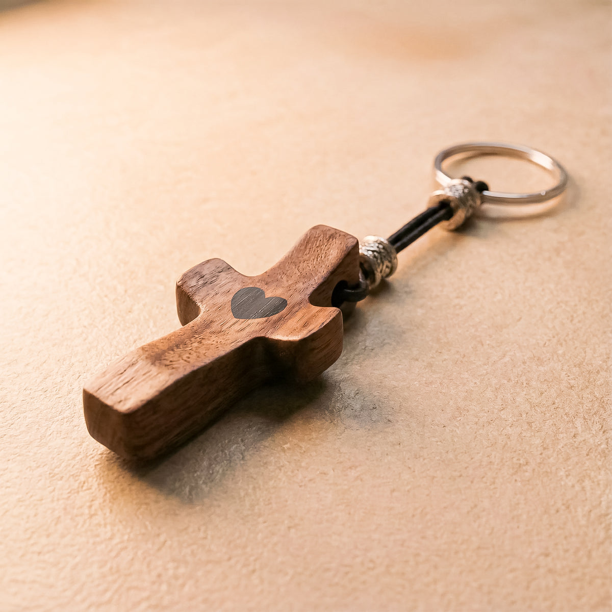 Wooden Cross Keychain
