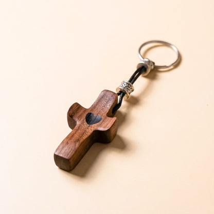 Wooden Cross Keychain