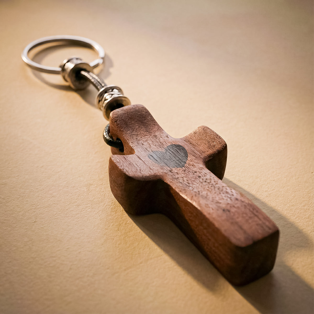 Wooden Cross Keychain