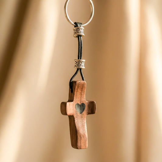 Wooden Cross Keychain