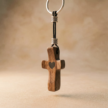 Wooden Cross Keychain