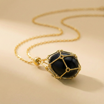 TIGER EYE PENDANT WITH LEATHER CHAIN ​​(black) 