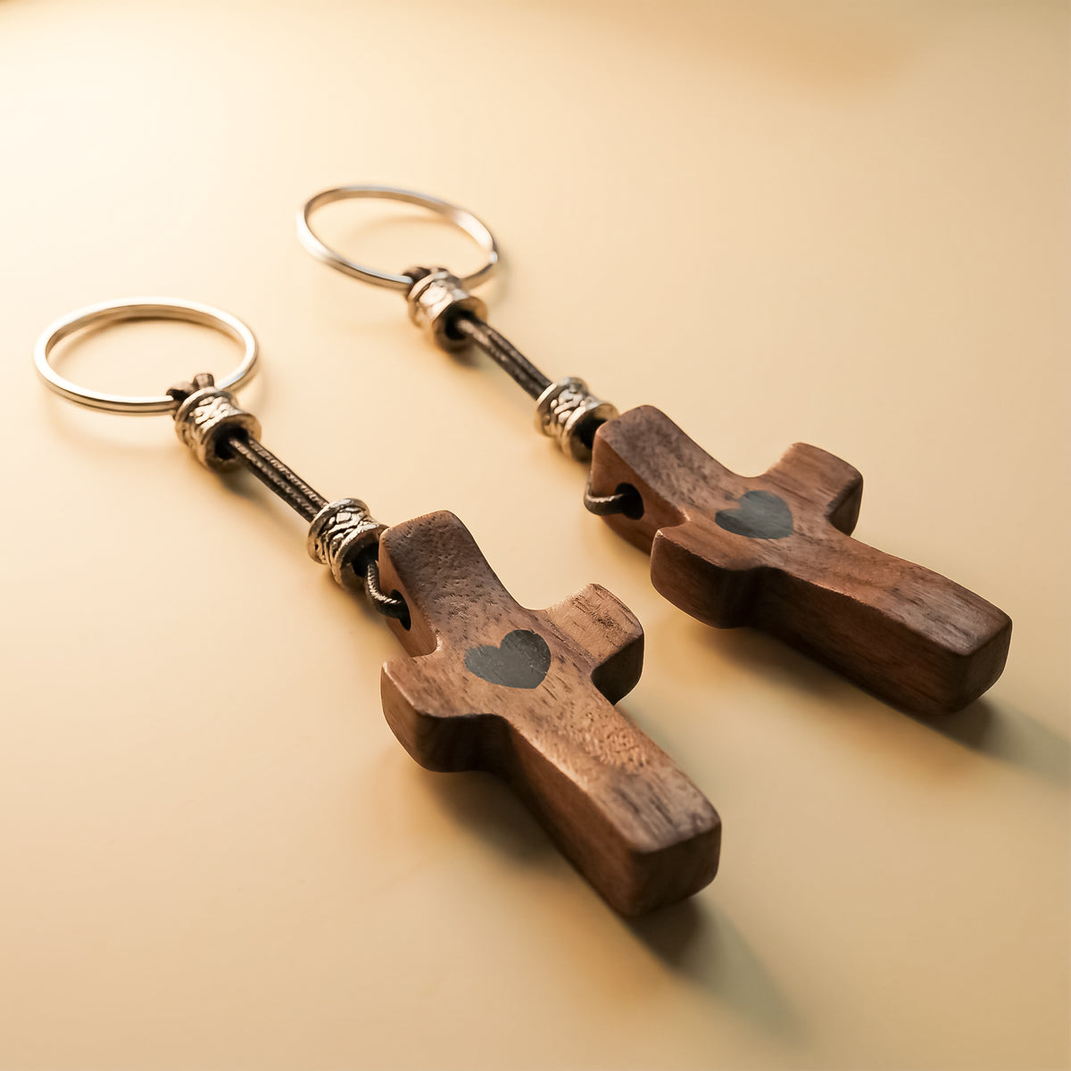 Set of 2 Wooden Cross Keychains