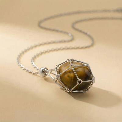 TIGER EYE PENDANT WITH LEATHER CHAIN ​​(black) 
