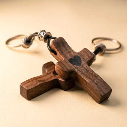 Set of 2 Wooden Cross Keychains