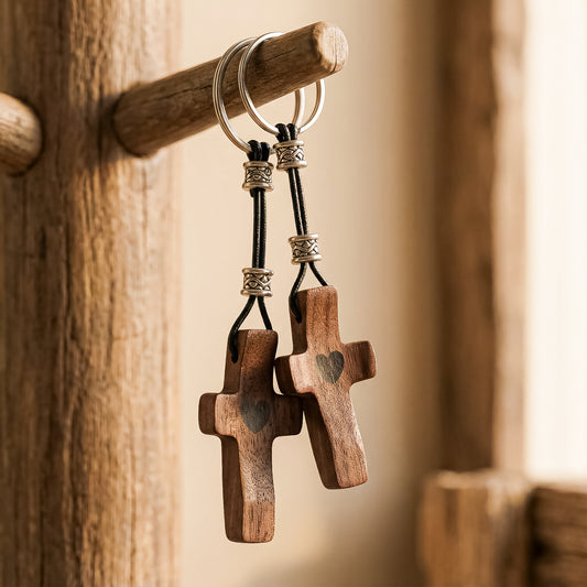Set of 2 Wooden Cross Keychains