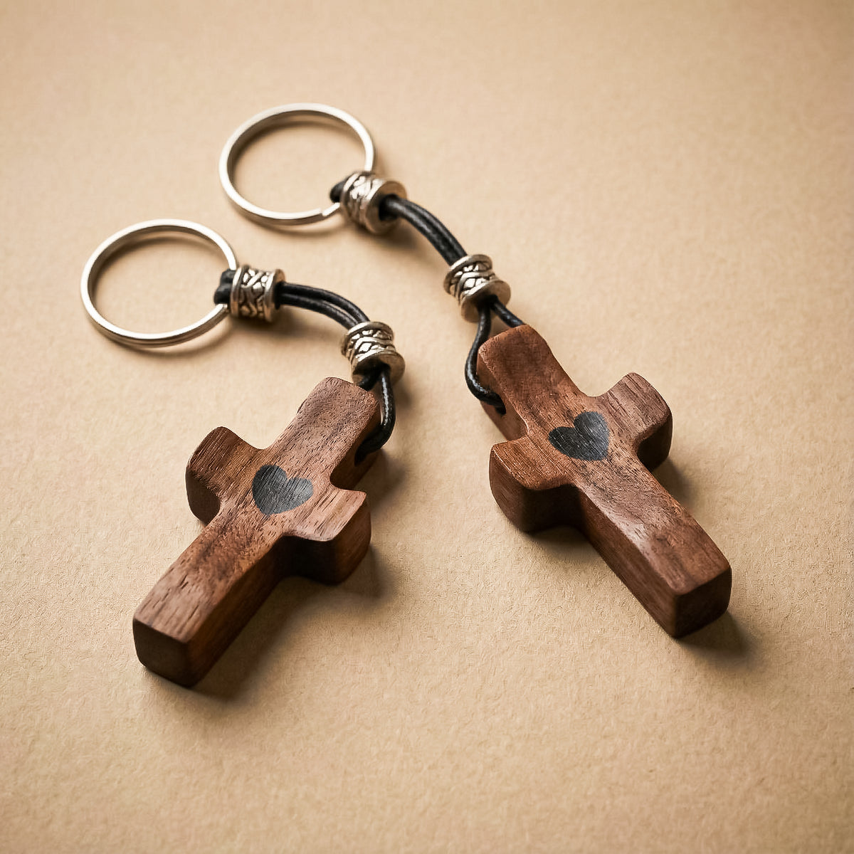 Set of 2 Wooden Cross Keychains