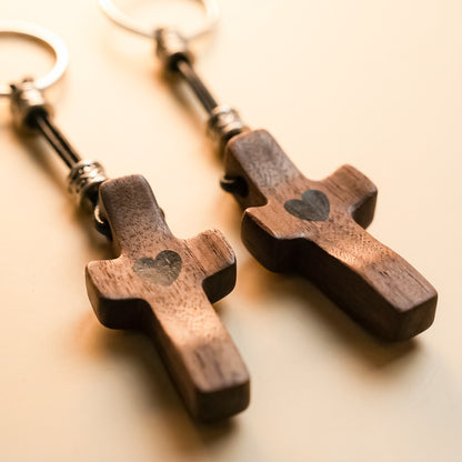 Set of 2 Wooden Cross Keychains