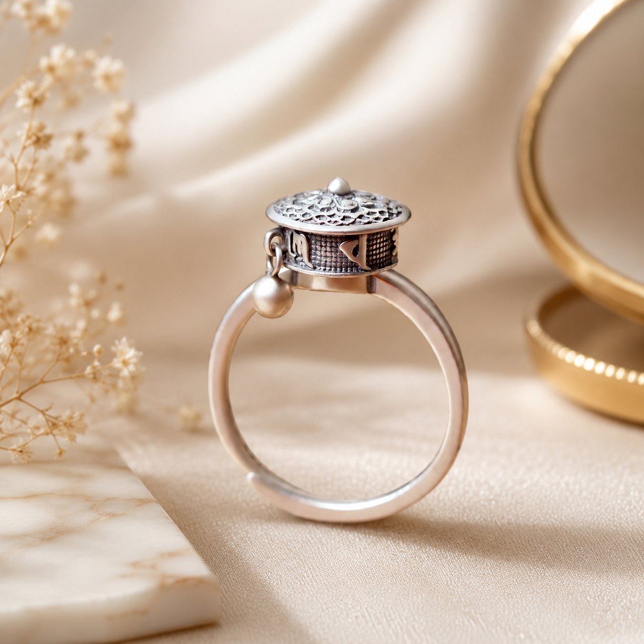 MANDALA FLOWER RING · TIBETAN ROTATING RING