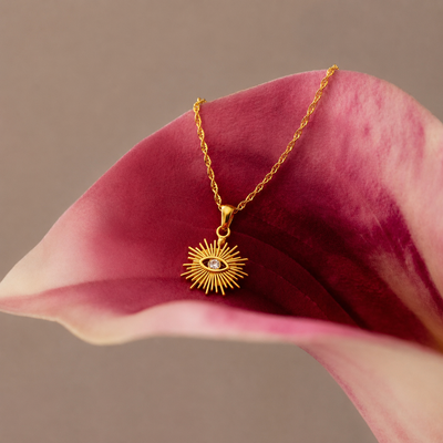 Sun Amulet choker with natural aventurine stone plated in 18k gold 