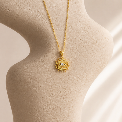 Sun Amulet choker with natural aventurine stone plated in 18k gold 