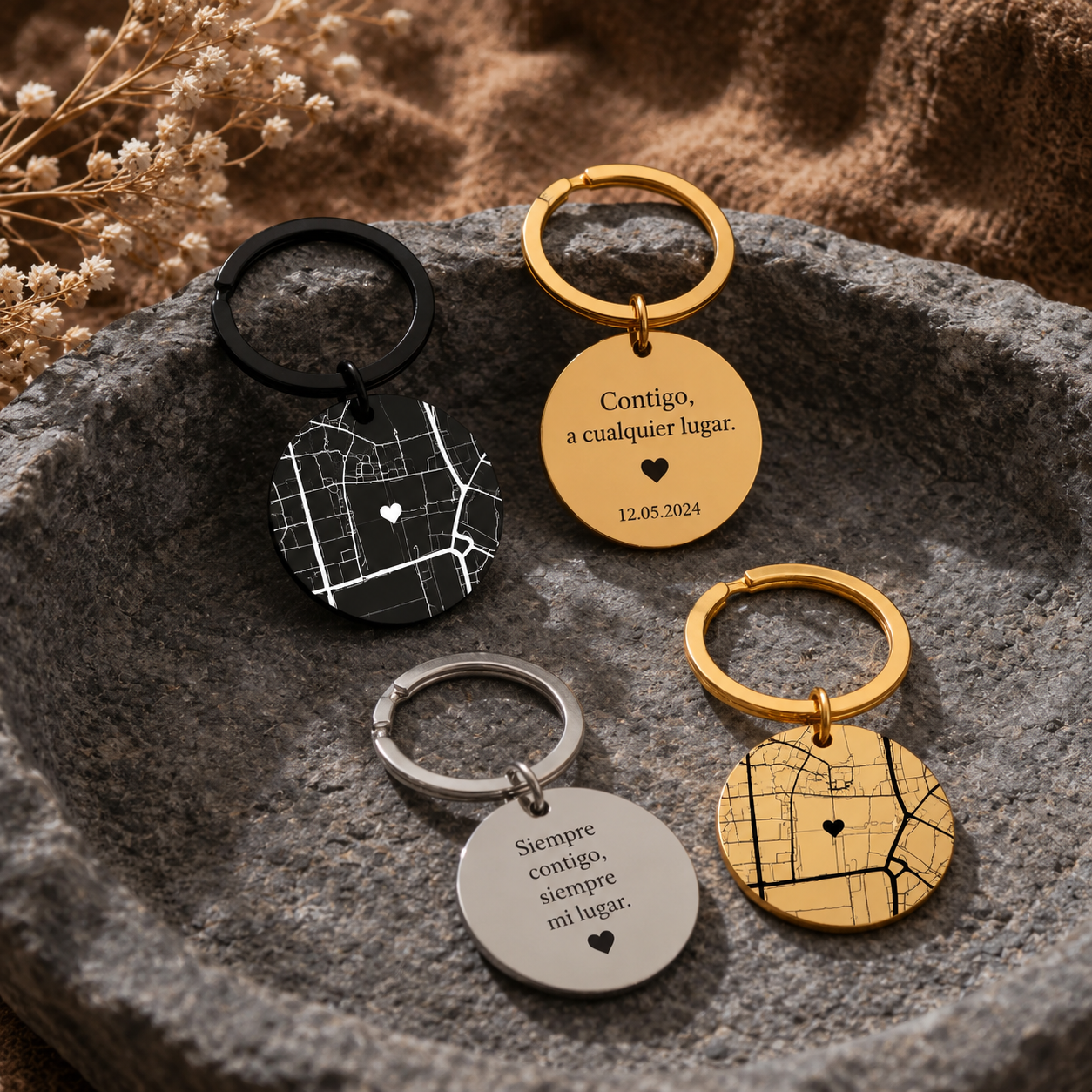 Llavero Destino, Personalizado con Mapa y Coordenadas
