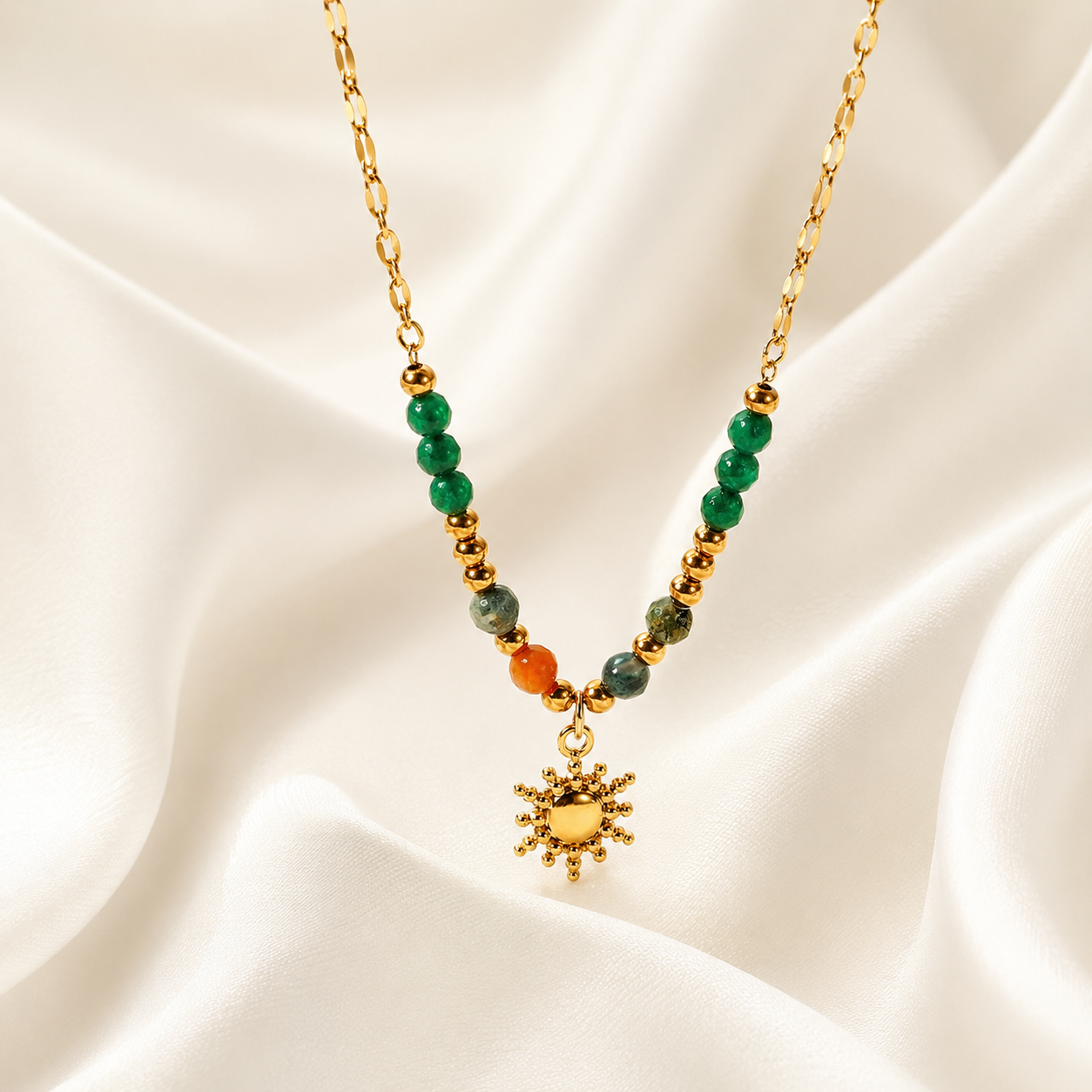 Sun Amulet Pendant with aventurine 18k