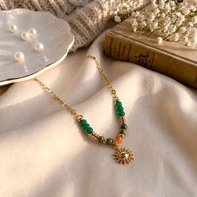 Sun Amulet Pendant with aventurine 18k