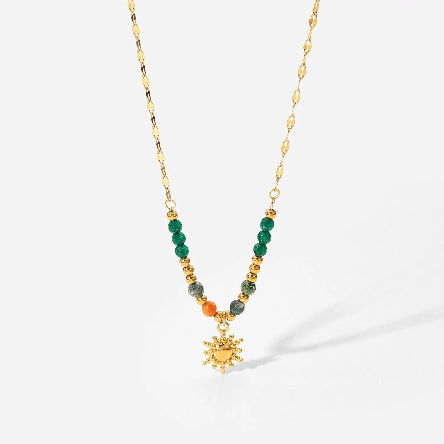 Sun Amulet choker with natural aventurine stone plated in 18k gold 