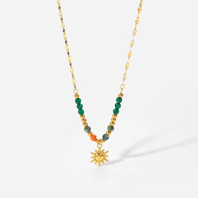 Gargantilla Amuleto Sol con piedra natural aventurina chapada en oro 18k