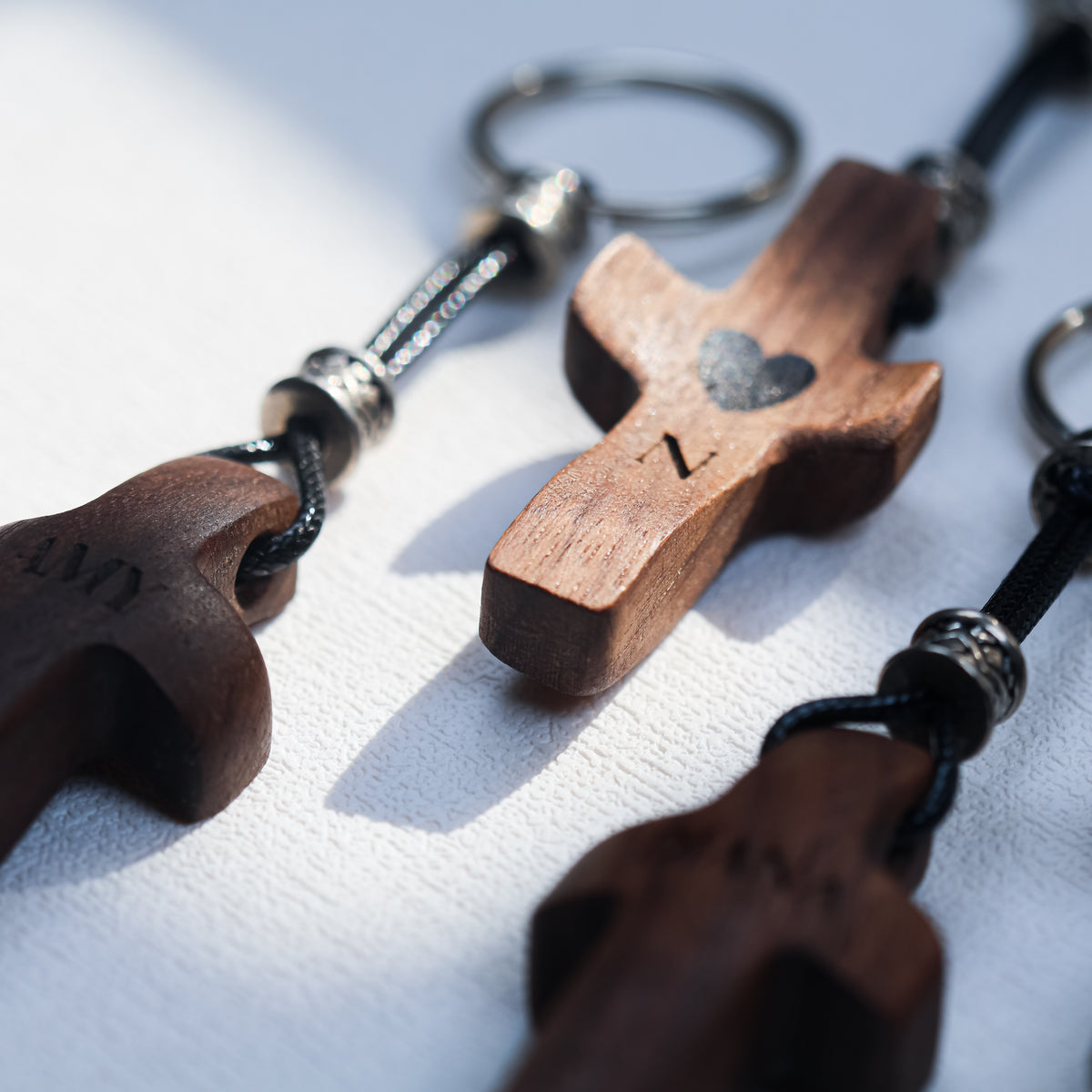 Personalized Wooden Cross Keychain with Name and Initial