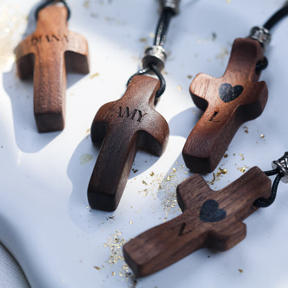 Personalized Wooden Cross Keychain with Name and Initial