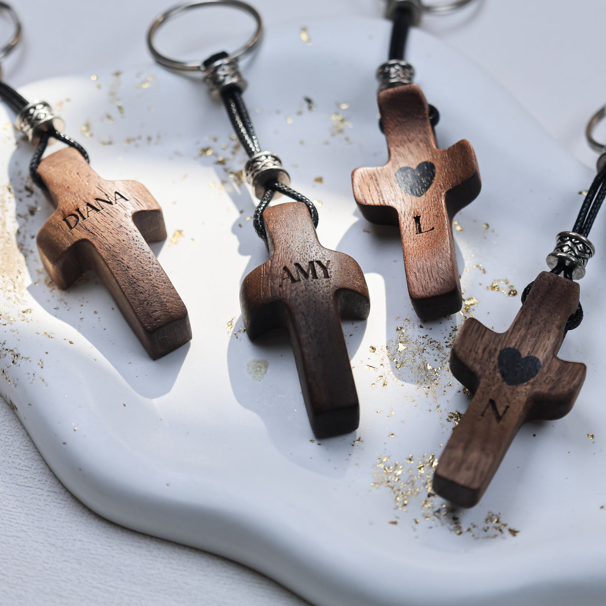 Personalized Wooden Cross Keychain with Name and Initial
