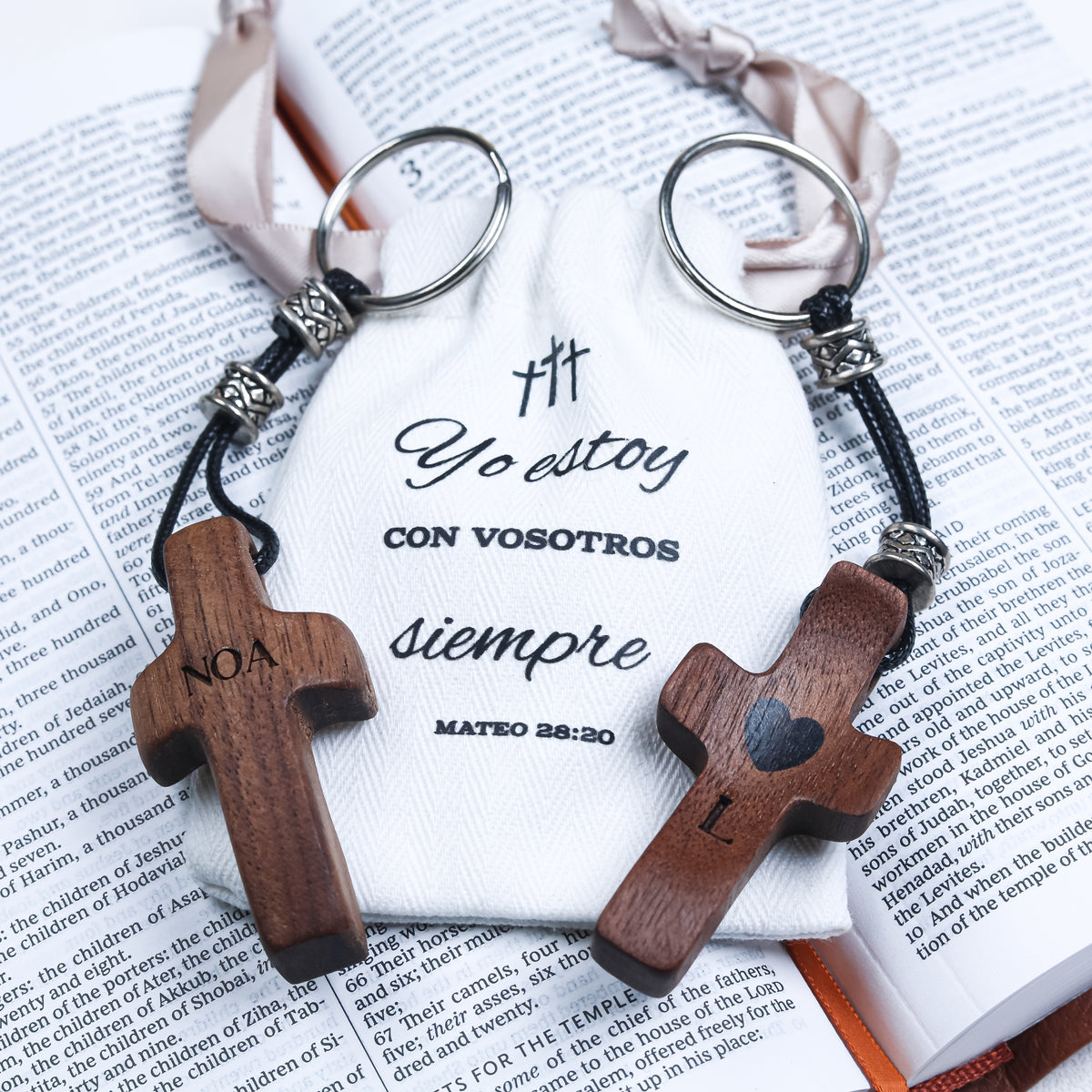 Personalized Wooden Cross Keychain with Name and Initial