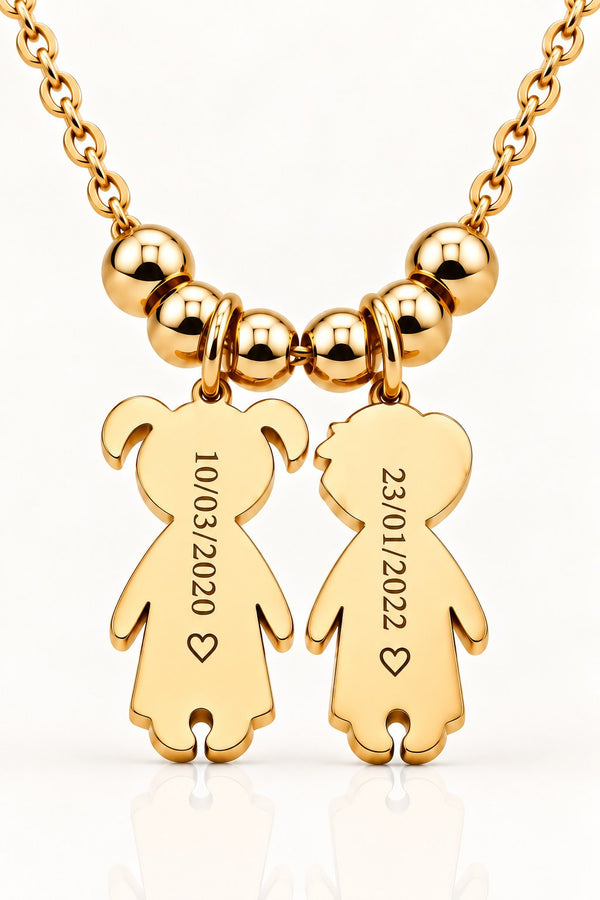 Cara trasera del colgante Kids Love con fechas grabadas