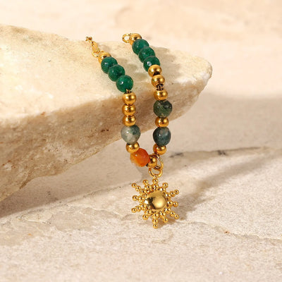 Gargantilla Amuleto Sol con piedra natural aventurina chapada en oro 18k