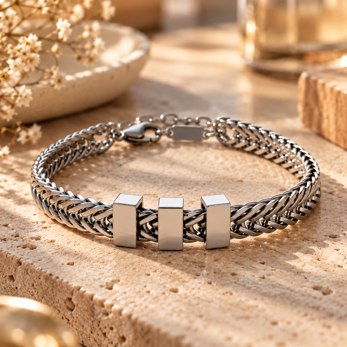 Pulsera Royal Spark con tres cuentas para grabar