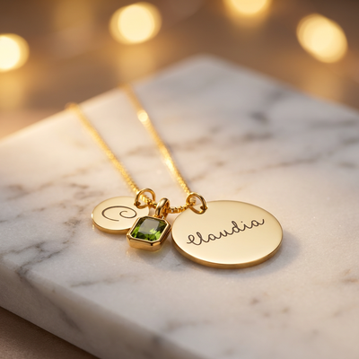 Custom Initial, Name, and Birthstone Pendant