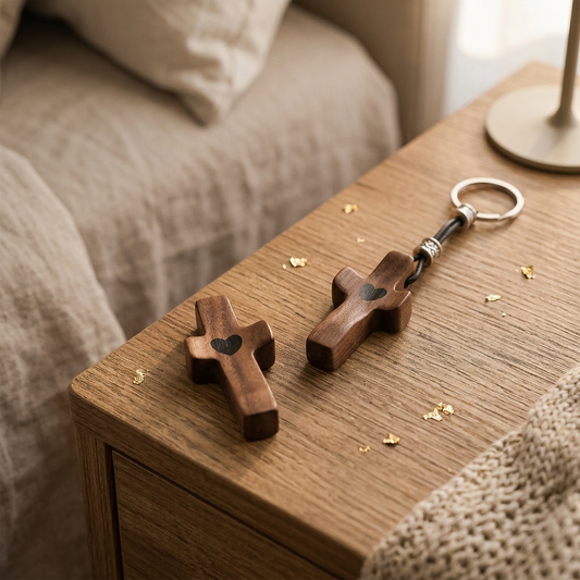 Set of 1 Wooden Cross + 1 Cross Keychain