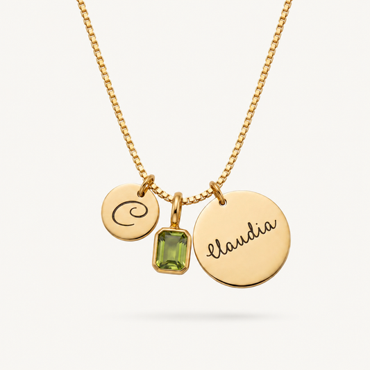 Keepsake Pendant with Name, Initial, and Stone
