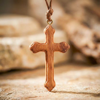 Traditional Olive Wood Cross Pendant