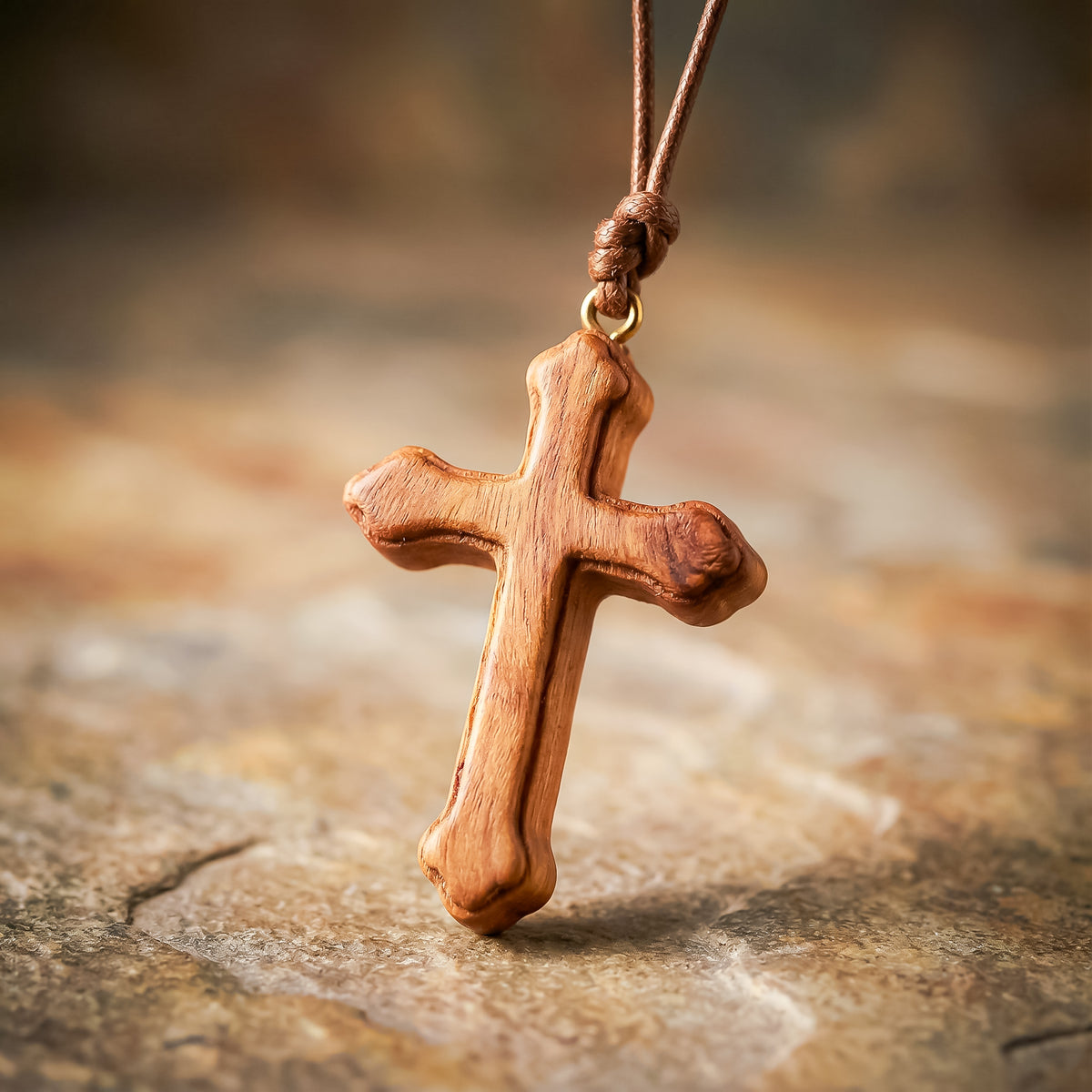 Traditional Olive Wood Cross Pendant