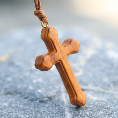 Traditional Olive Wood Cross Pendant