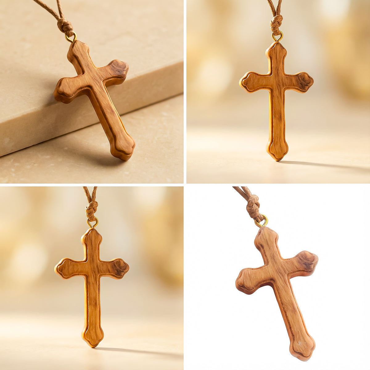 Traditional Olive Wood Cross Pendant