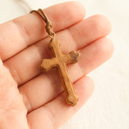 Traditional Olive Wood Cross Pendant