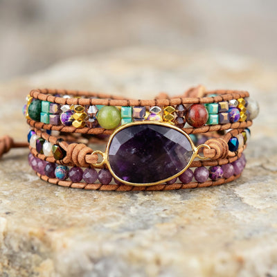 AMETHYST BRACELET (TRIPLE LAYER) · (BOHO STYLE) - Healing natural stone bracelet 