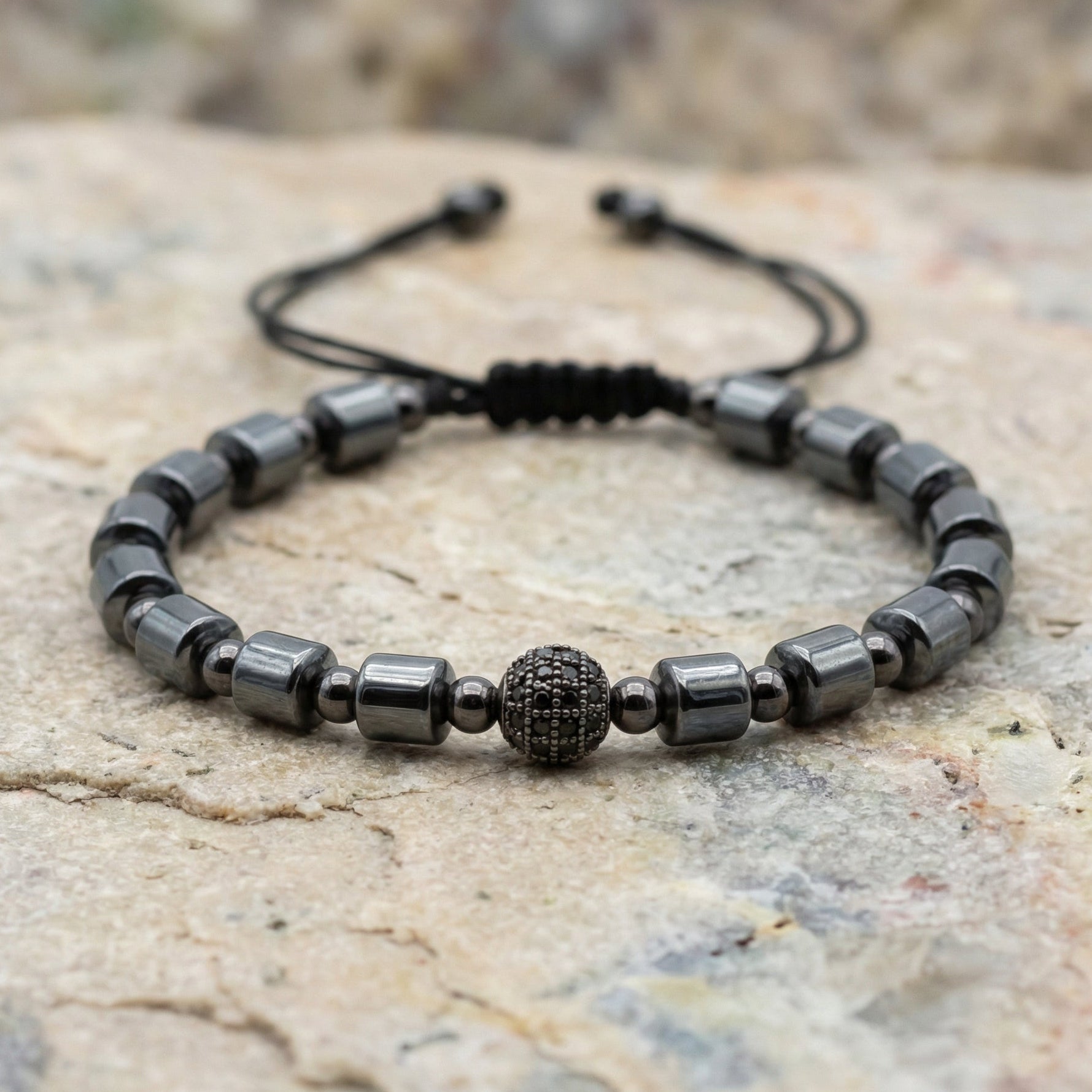 Bracelet Shamballa de Hematita, Natural Stone, Bracelet Man
