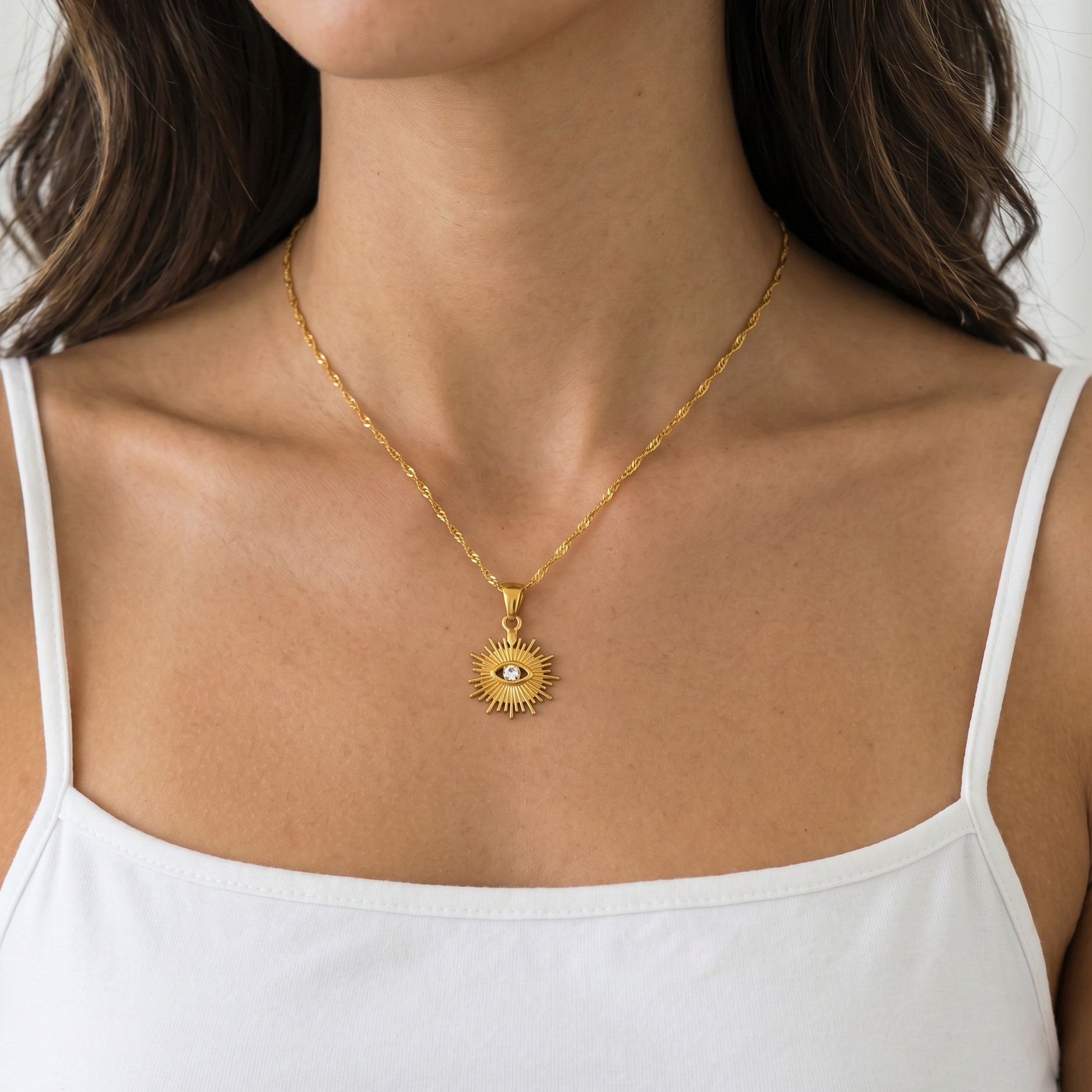 Sun Amulet choker with natural aventurine stone plated in 18k gold 