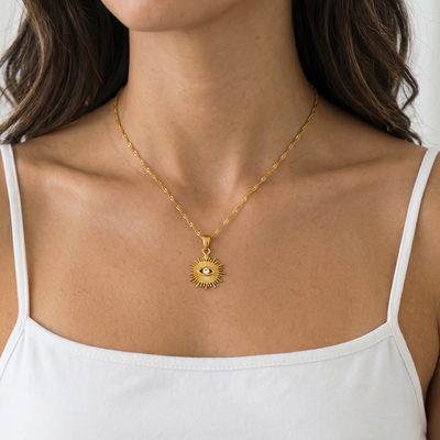 Sun Amulet choker with natural aventurine stone plated in 18k gold 